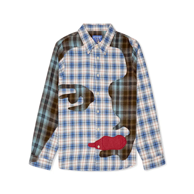 [Blue] Patchwork Face Flannel Shirt