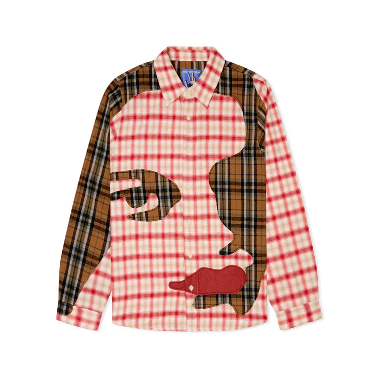 [Red] Patchwork Face Flannel Shirt
