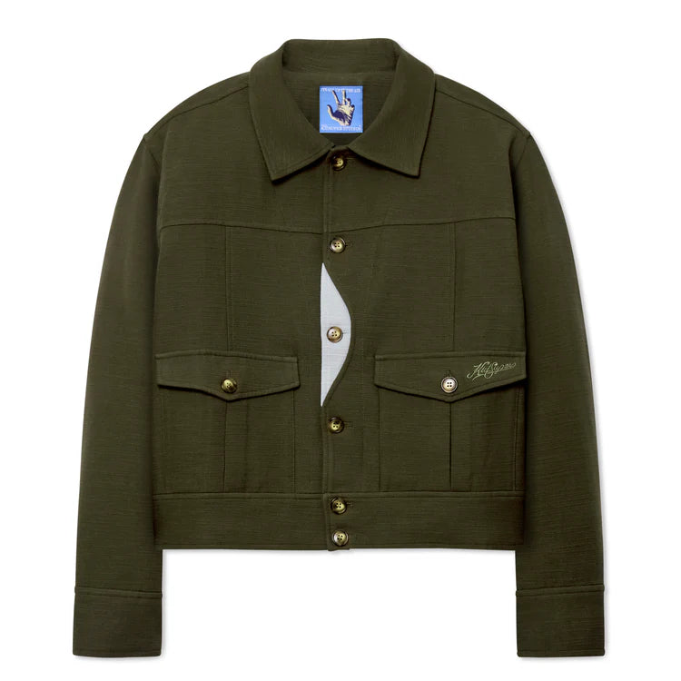 [Green/Forest]Pocket Detail Cropped Linen Coat