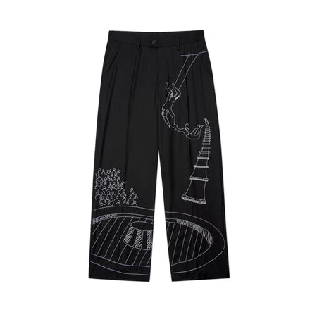 [Black] Circus Sketch Baggy Trouser
