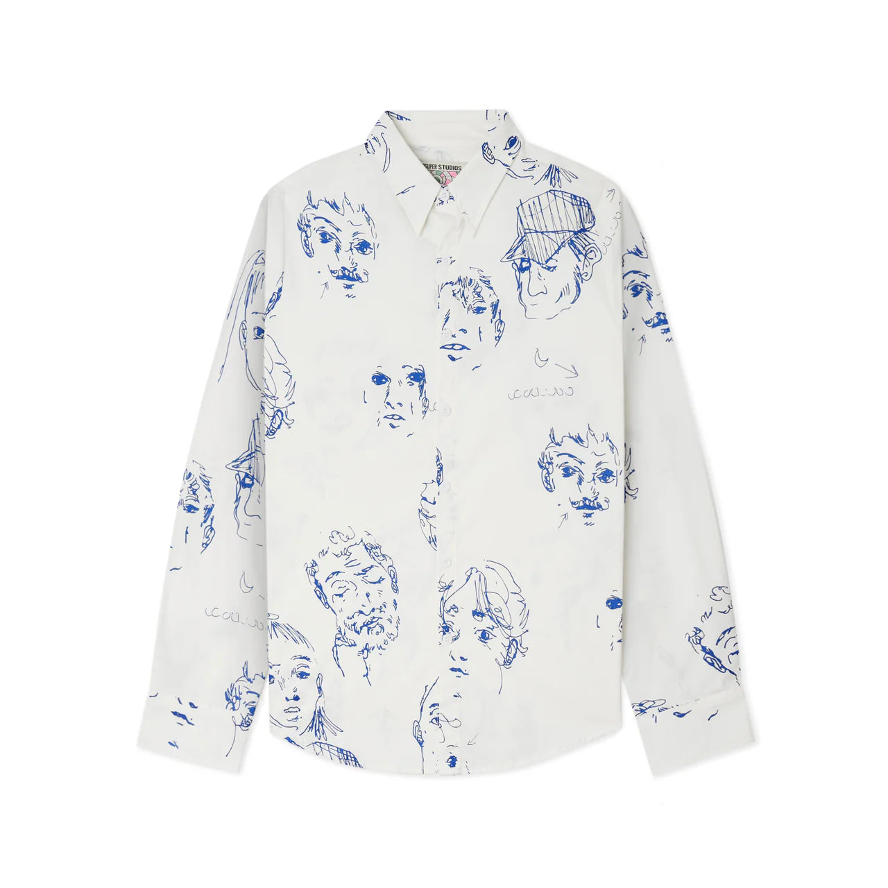 [White] Doodle Faces Button up Shirt