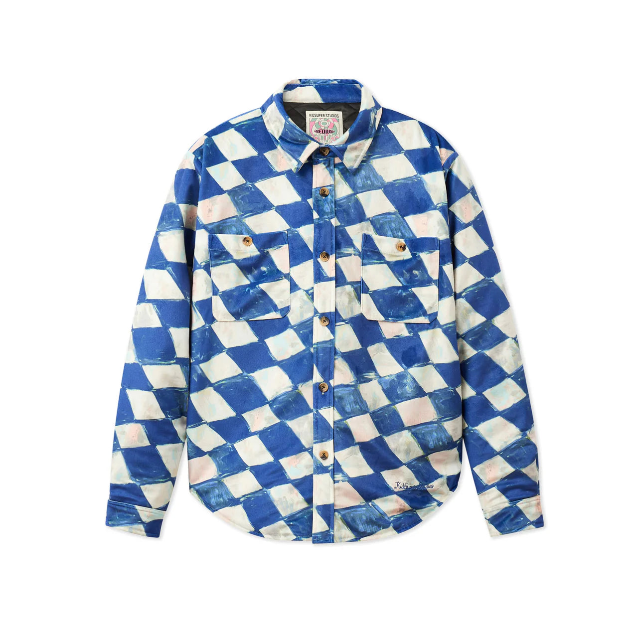 [Blue] Moleskin Checkered quilted Overshirt