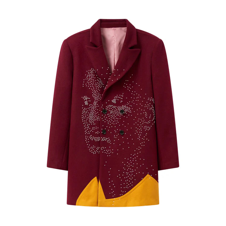 [RED-Burgundy] Beaded Portrait Peacoat