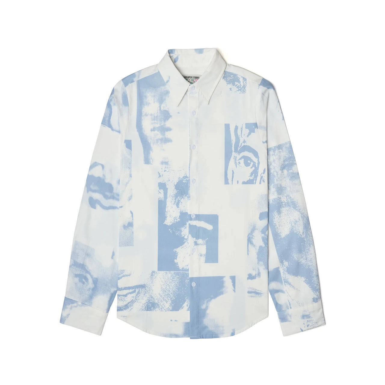 [White-Blue] Collage Faces Denim Shirt