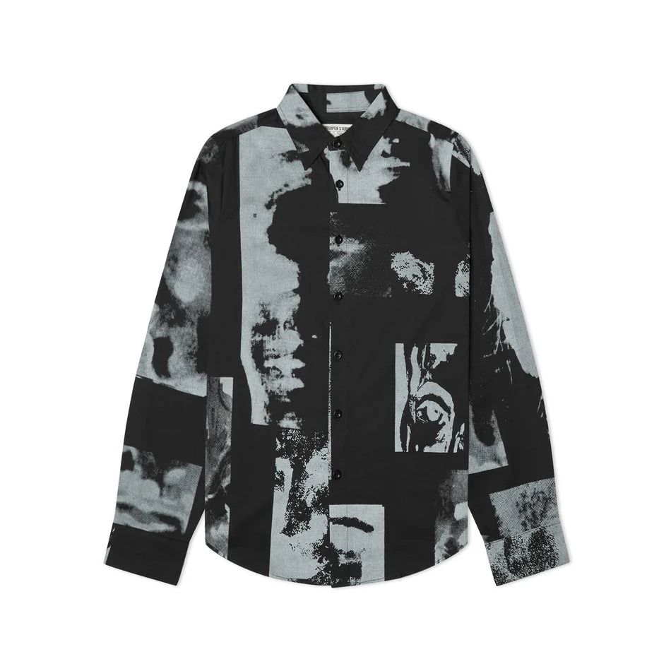[Black] Collage Faces Denim Shirt