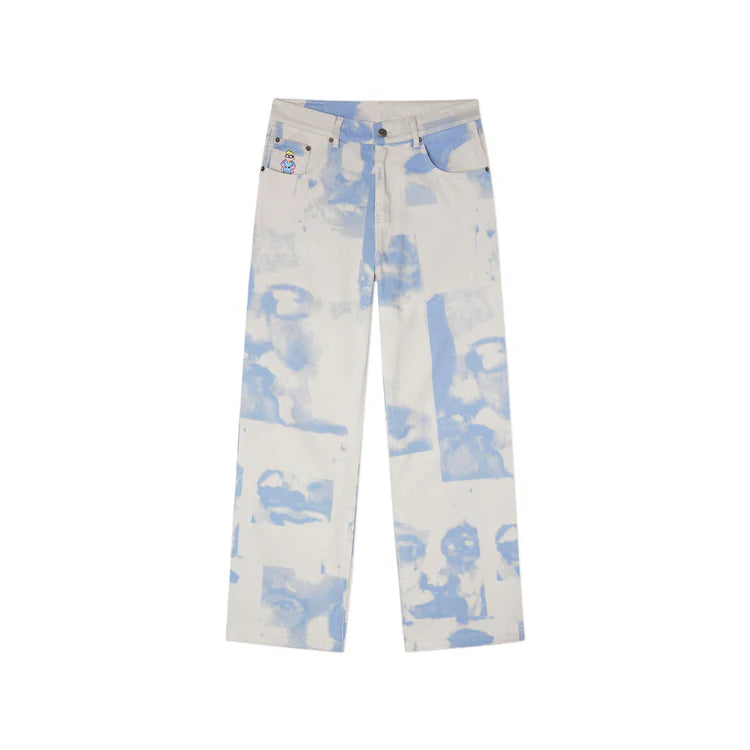 [White-Blue] Collage Faces Twill Pant