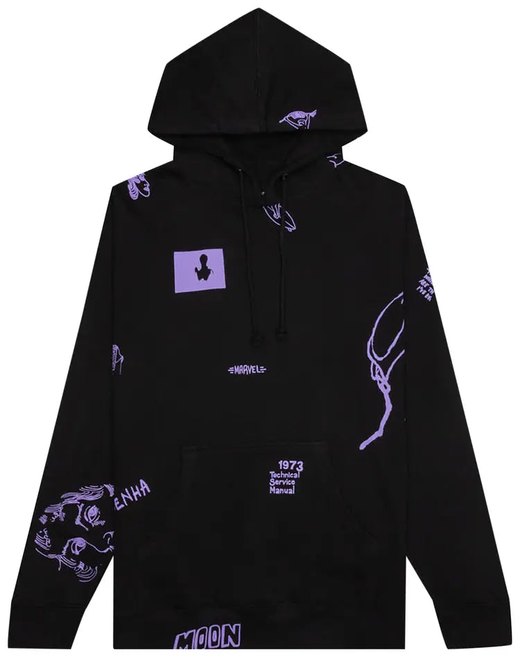 [Black-Purple] Embroidery All Over Hoodie