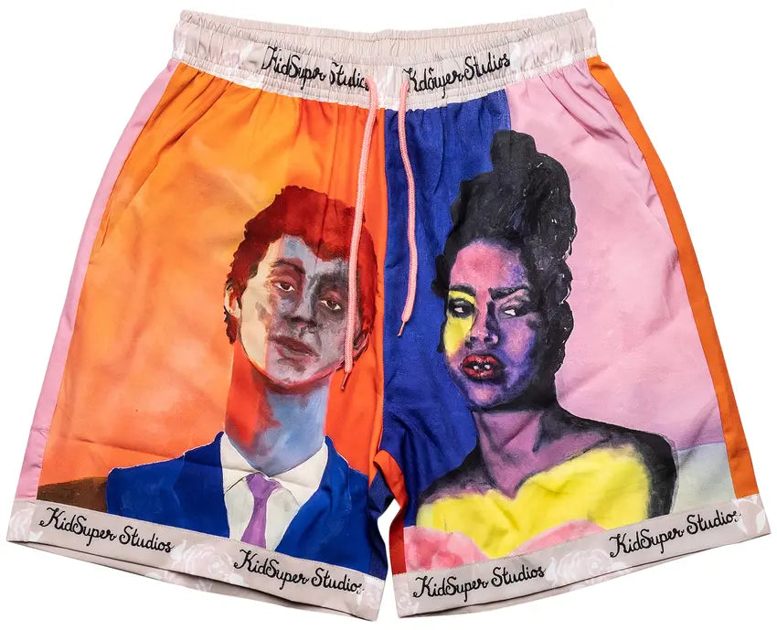 [Multicolor] Boy And Girl Painted Portrait Shorts