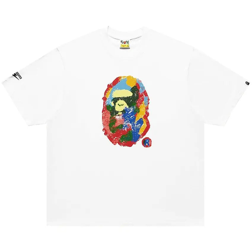 [WHITE-MULTI] BAPE X KIDSUPER  PAINTING APE HEAD TEE