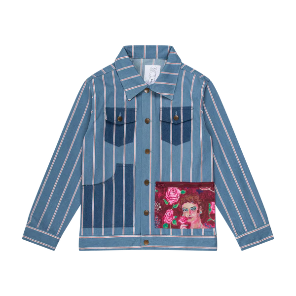 [BLUE-Denim] PAINTED LADY STRIPPED Denim JEAN JACKET