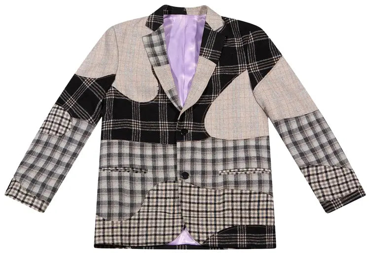 [Grey] KidSuper Stitched Plaid Patch Suit Top