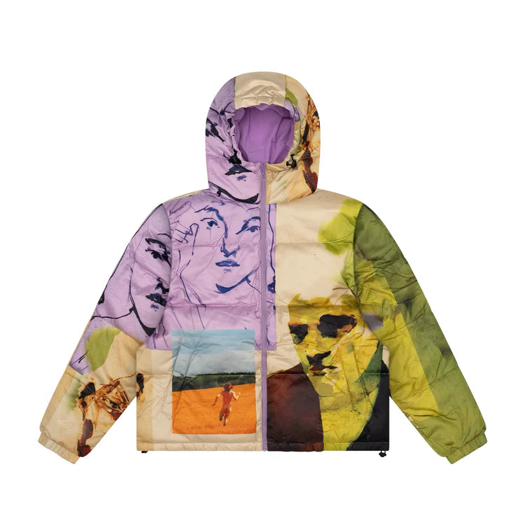 [Multicolor] Printed Mismatched Shiny Puffer