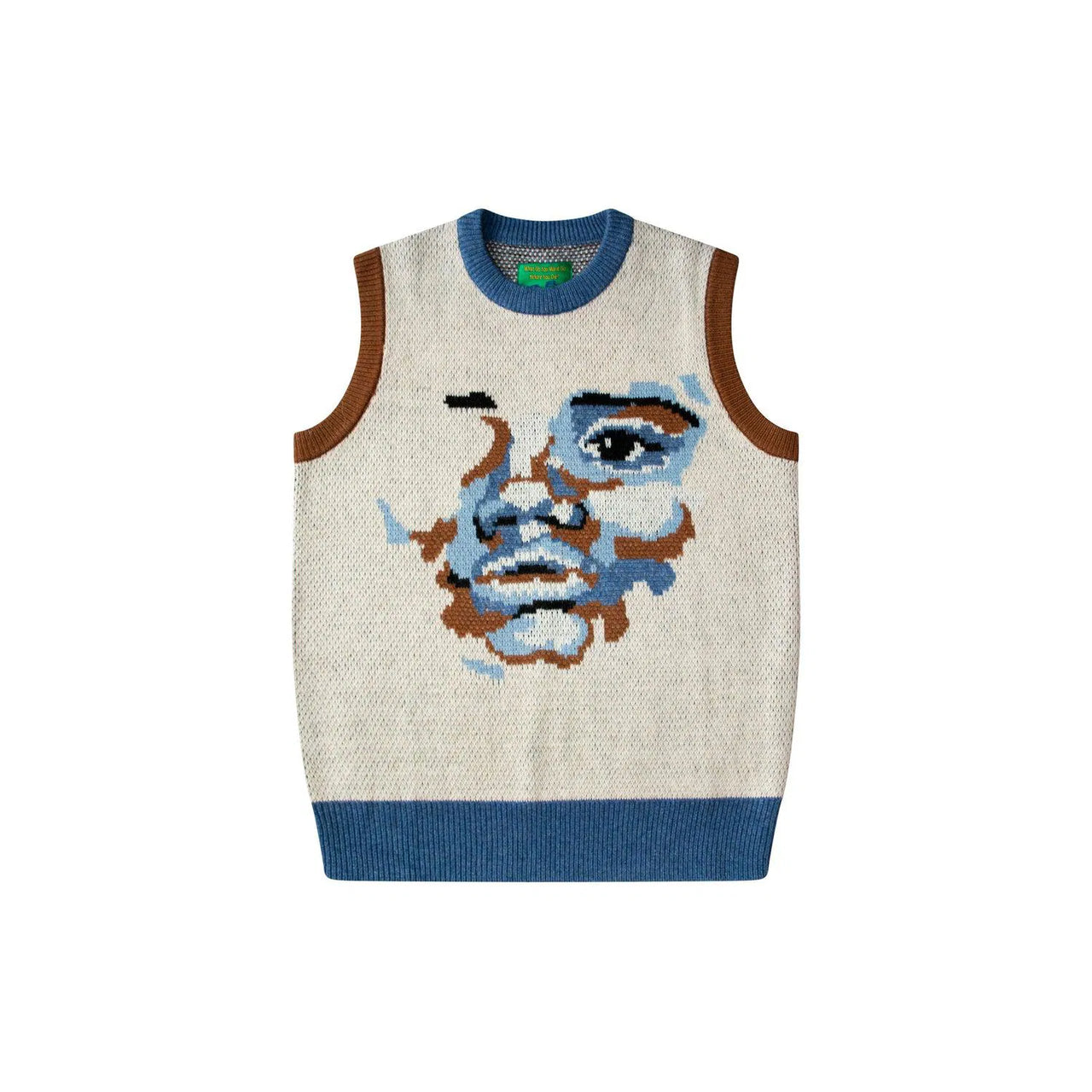 [White-Blue] FACE KNIT SWEATER VEST