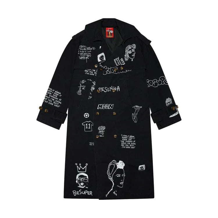 [BLACK] Embroidered Trench Coat
