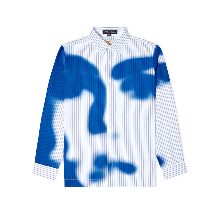 [BLUE-White] Stripe Blurry Face Button Up
