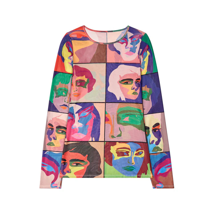 [Multicolor] Faces printed mesh shirt