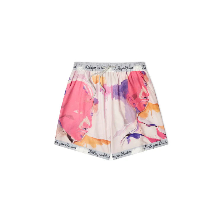 [Pink-Multi] Printed Satin Shorts