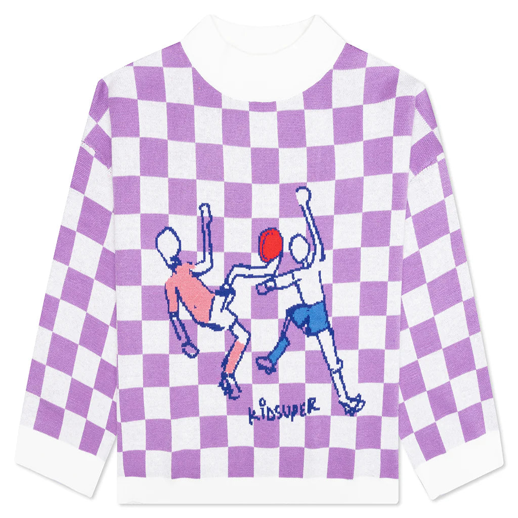 [Purple] Checkered Soccer Sweater