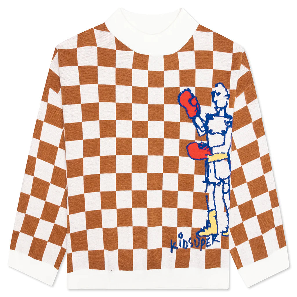 [BROWN] Checkered Soccer Sweater