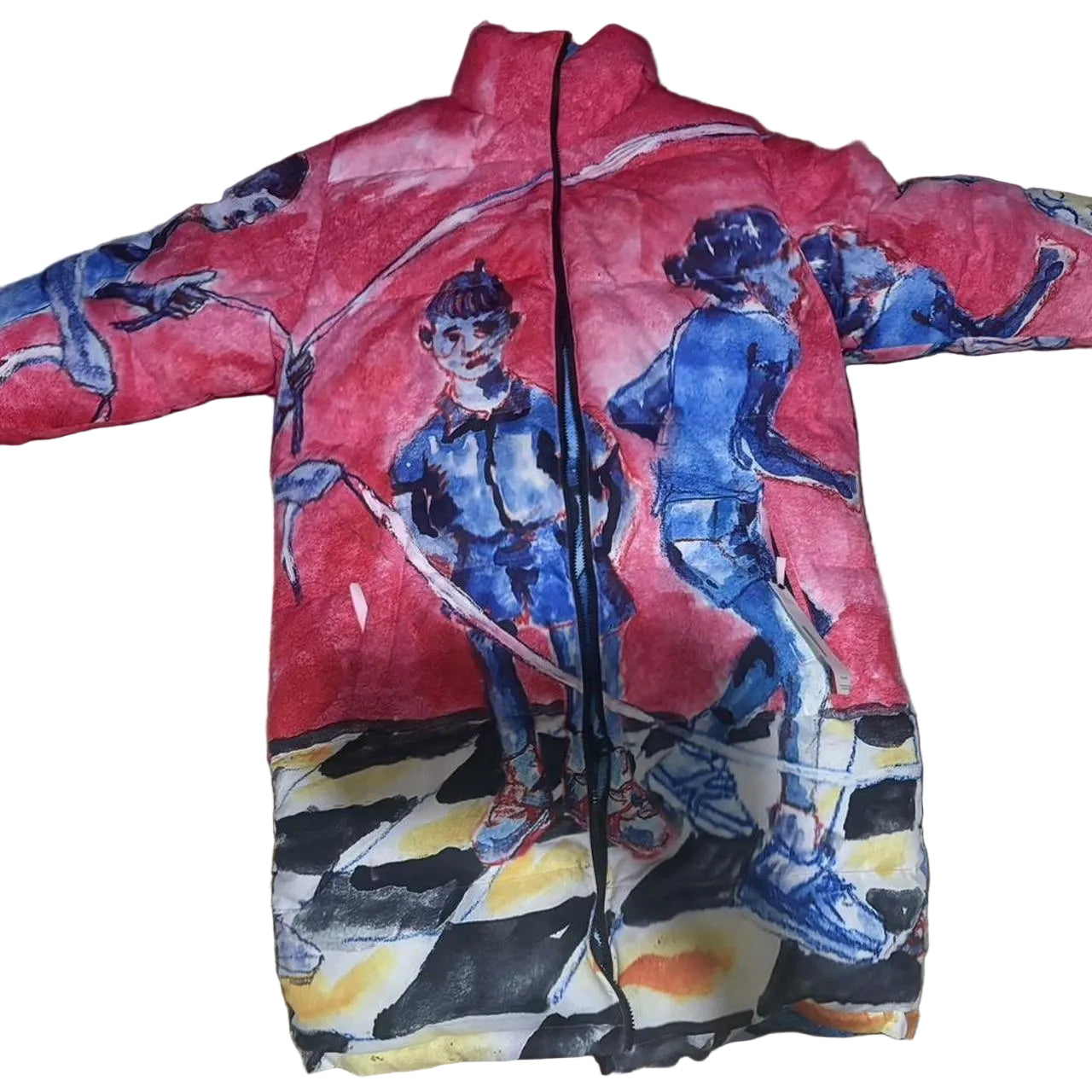 [RED-BLUE] PAINTED Jump Rope LONG REVERSIBLE PUFFER