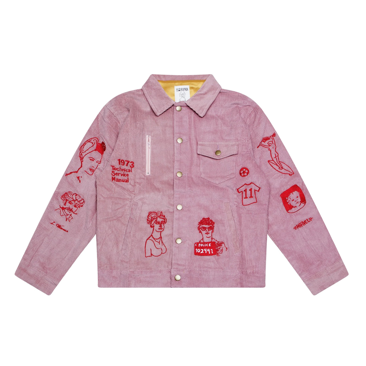 [RED] Embroidery Doodle Thick Cord Jacket